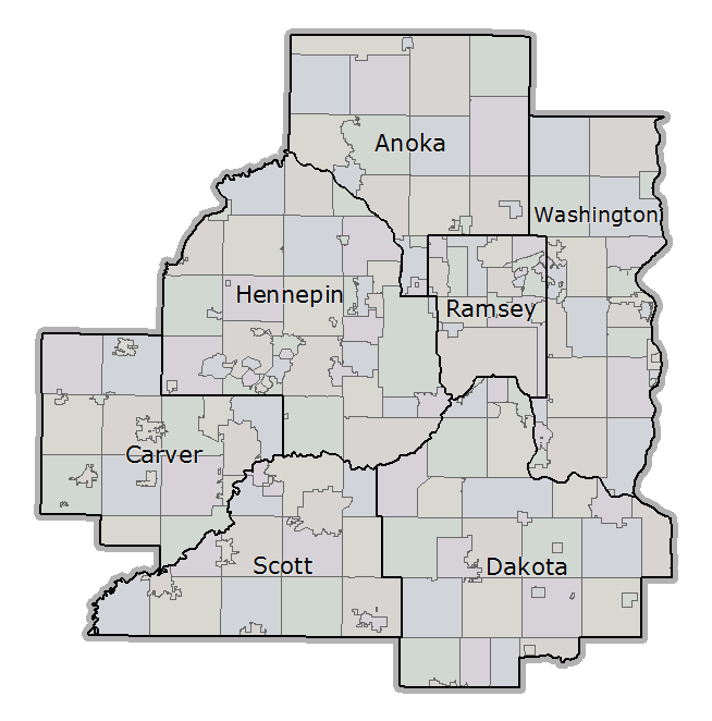 7 County Metro Area Minnesota Map – Map Vector